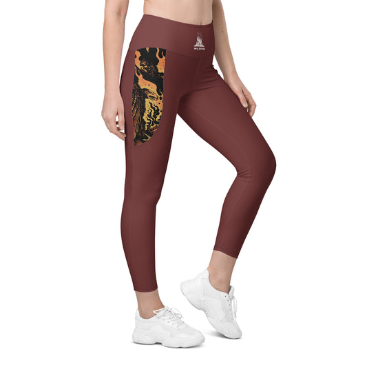 Wildfire Cigars Vulture recycled activewear leggings in maroon facing the right side