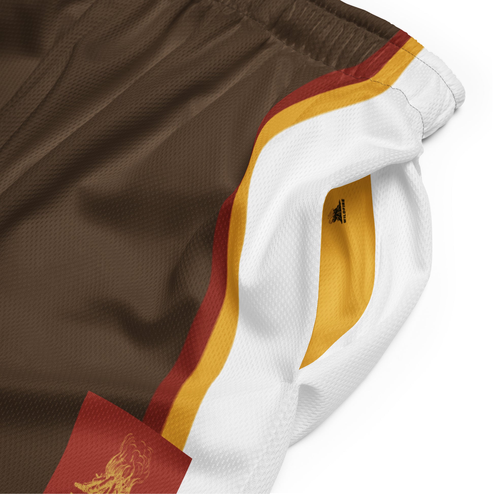 Wildfire Cigars mesh shorts in brown red gold and white