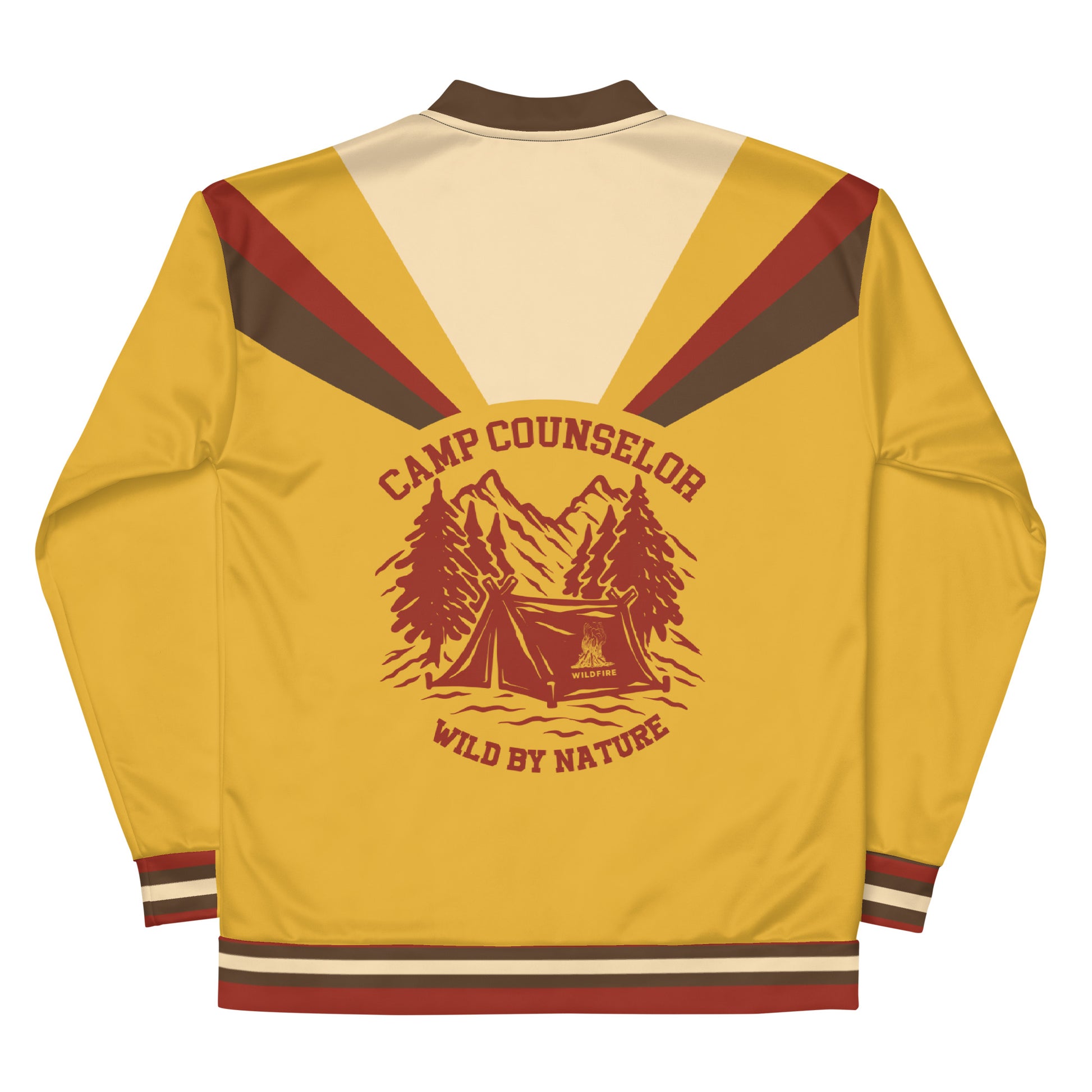 Wildfire Cigars all over printed light jacket in gold red brown and cream facing the back