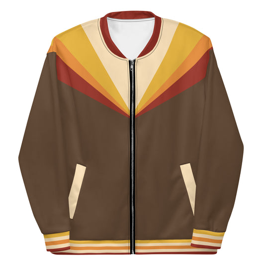 Wildfire Cigars Camp Counselor all over printed light jacket in brown, red, gold, and cream facing the front
