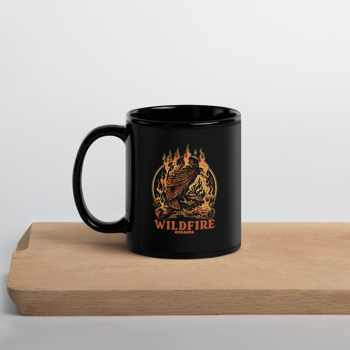 Wildfire Cigars black vulture mug, cigar accessory, and cigar mug front view