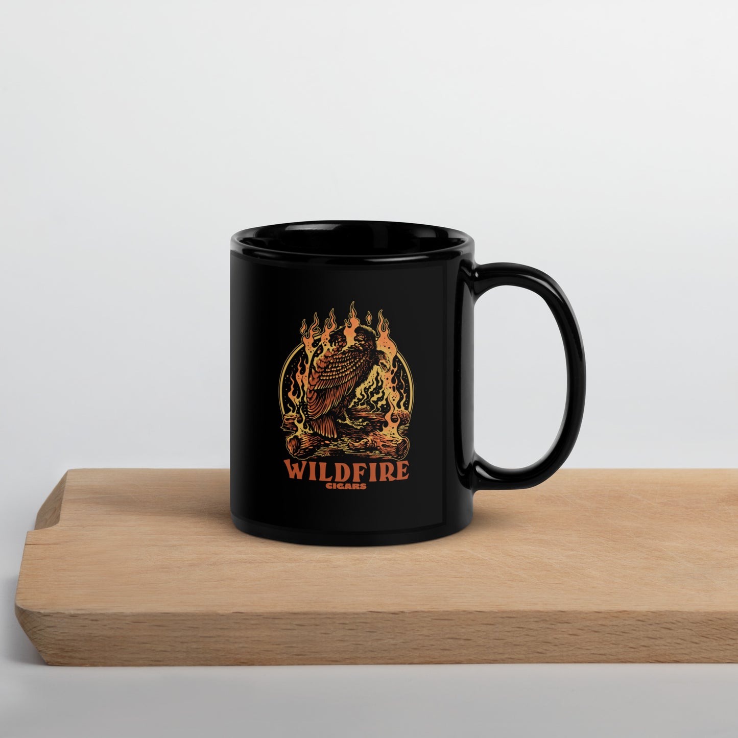 Wildfire Cigars black vulture mug, cigar accessory, and cigar mug front view