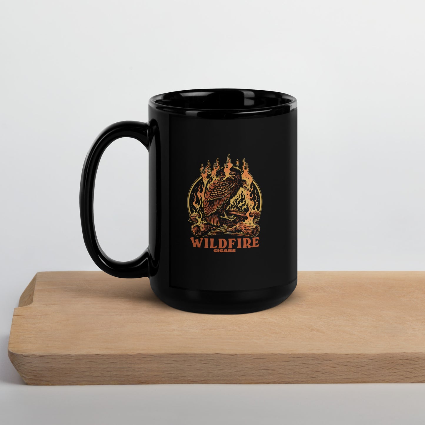 Wildfire Cigars black vulture mug, cigar accessory, and cigar mug