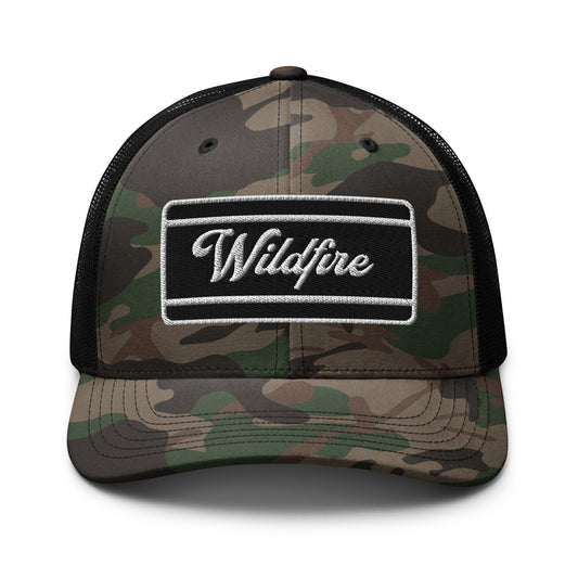 Wildfire Cigars Camouflage trucker hat facing the front