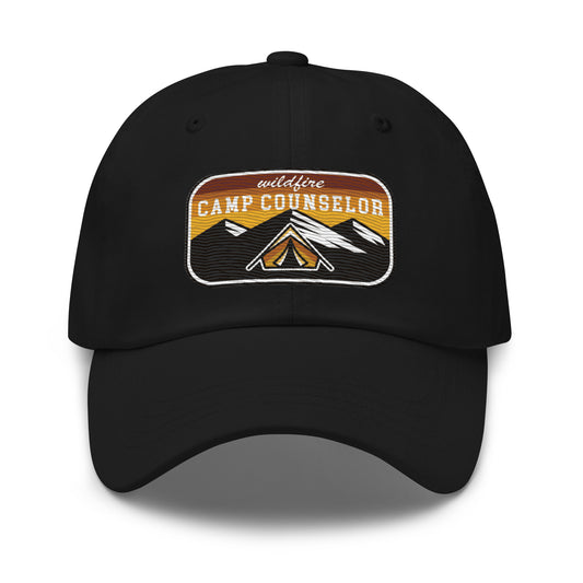 Wildfire Cigars embroidered black dad hat facing the front