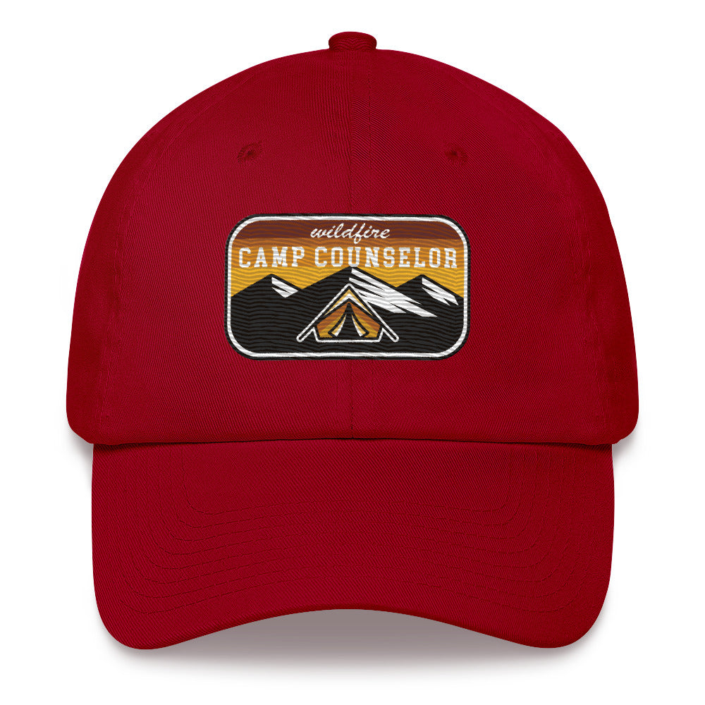 Wildfire Cigars embroidered dad hat in cranberry facing the front