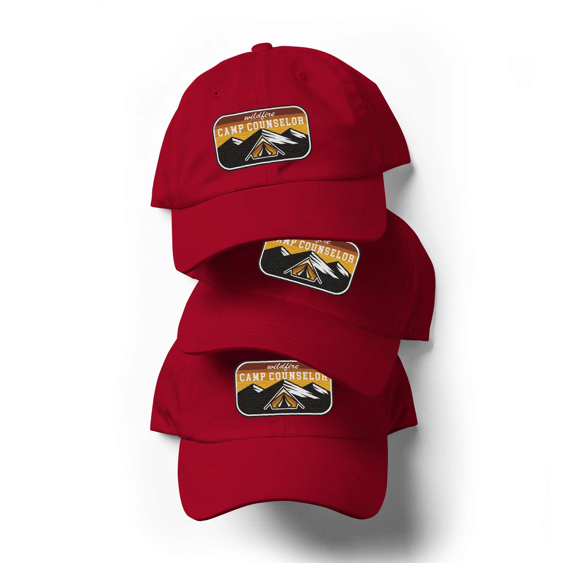 Wildfire Cigars dad hats in cranberry stacked facing the front