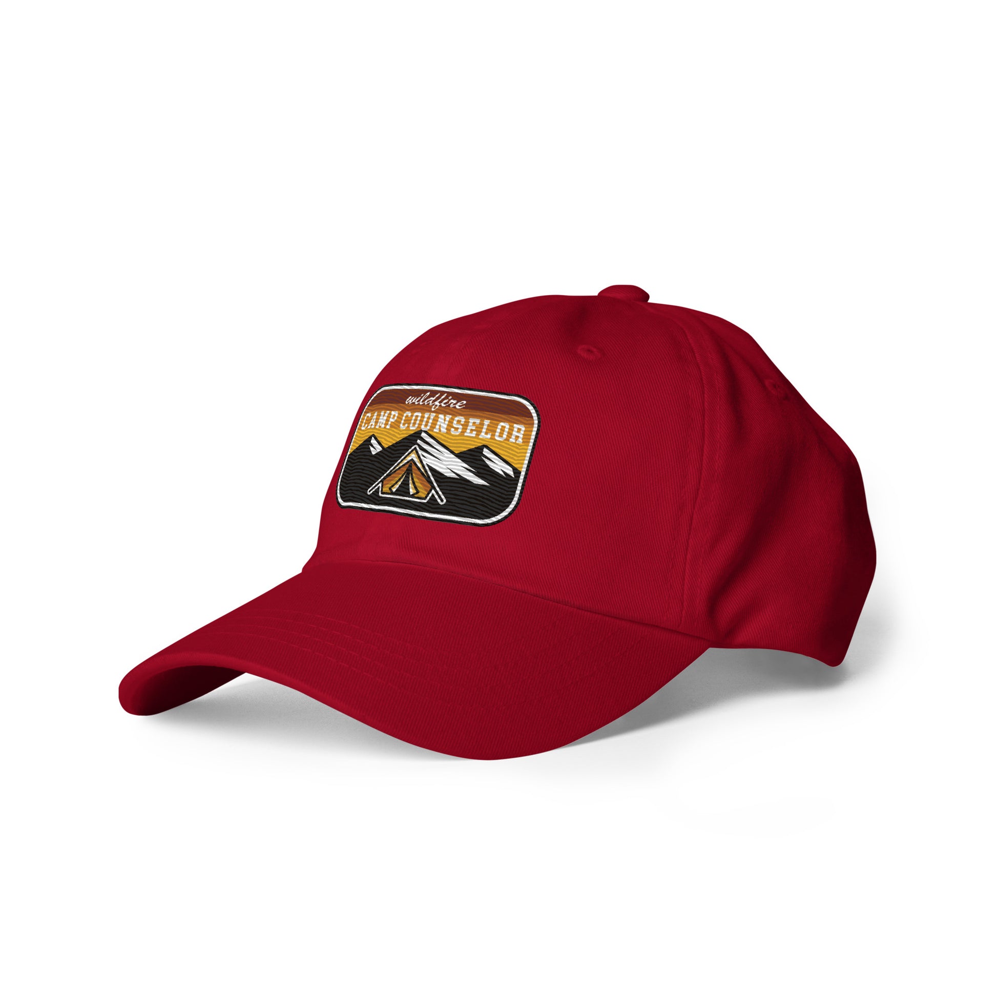 Wildfire Cigars embroidered dad hat in cranberry facing the left front