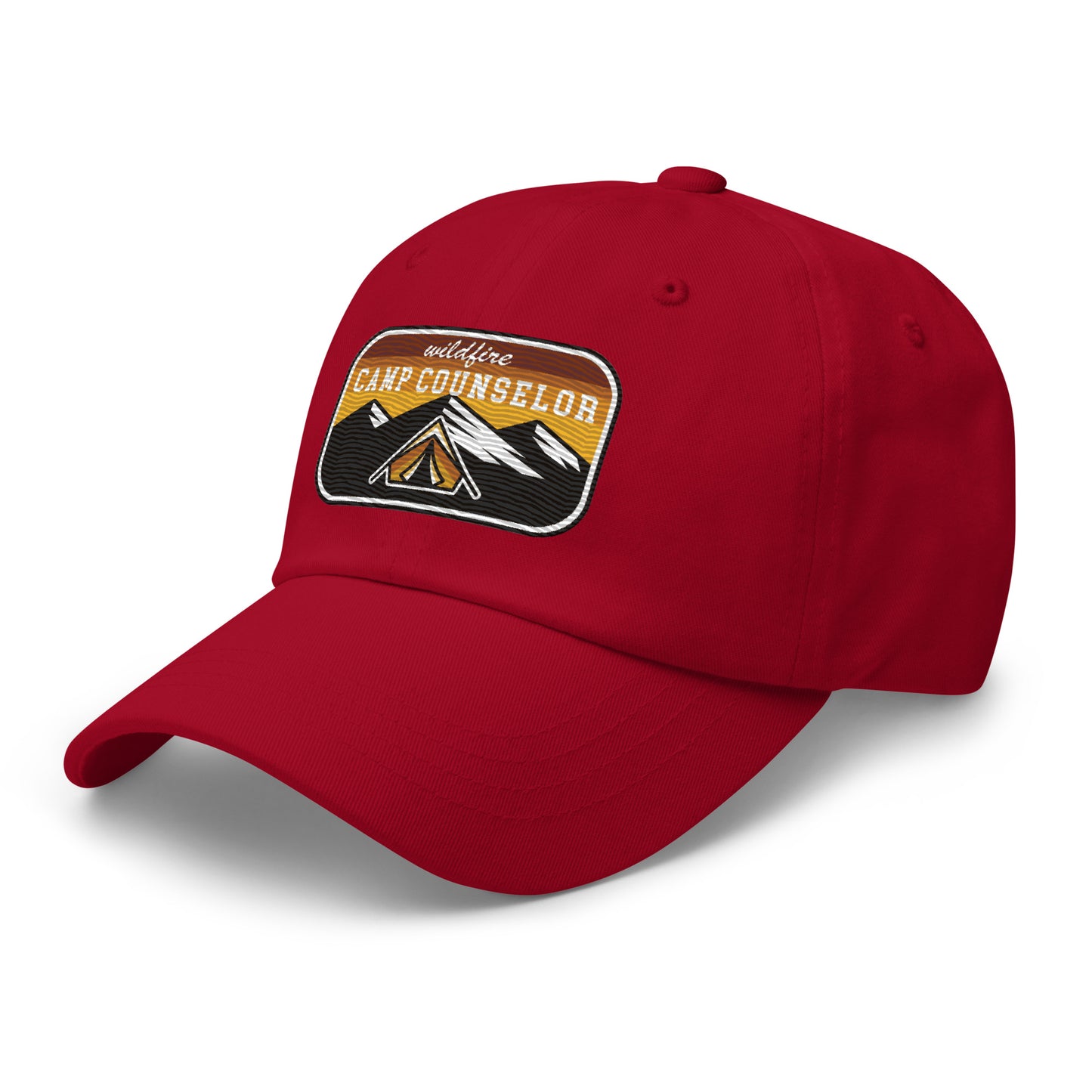 Wildfire Cigars embroidered dad hat in cranberry facing the left front