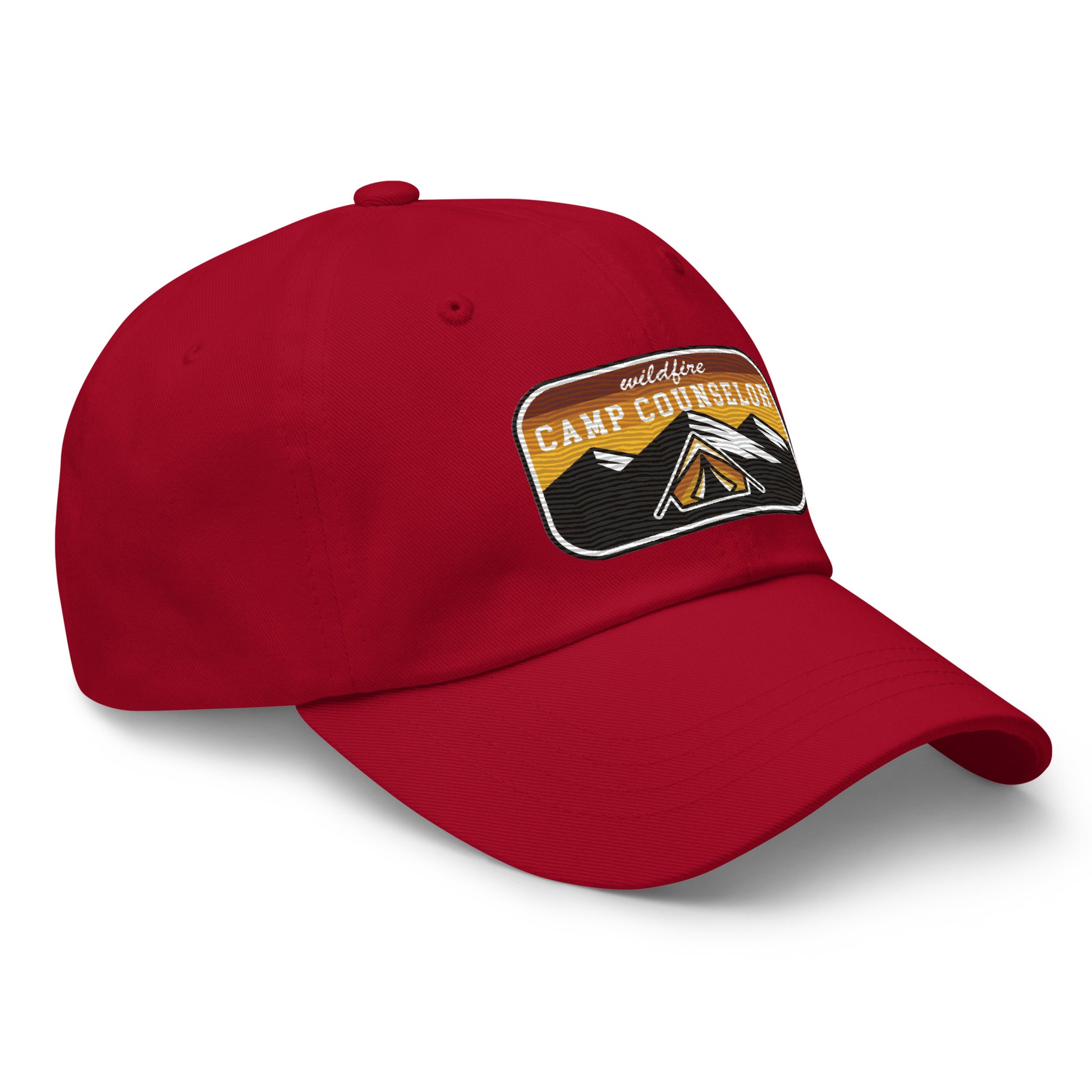 Wildfire Cigars embroidered dad hat in cranberry facing the front right
