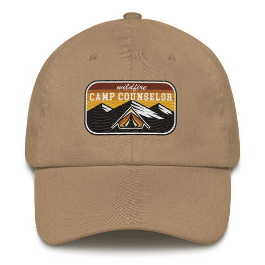 Wildfire Cigars embroidered khaki dad hat facing the back