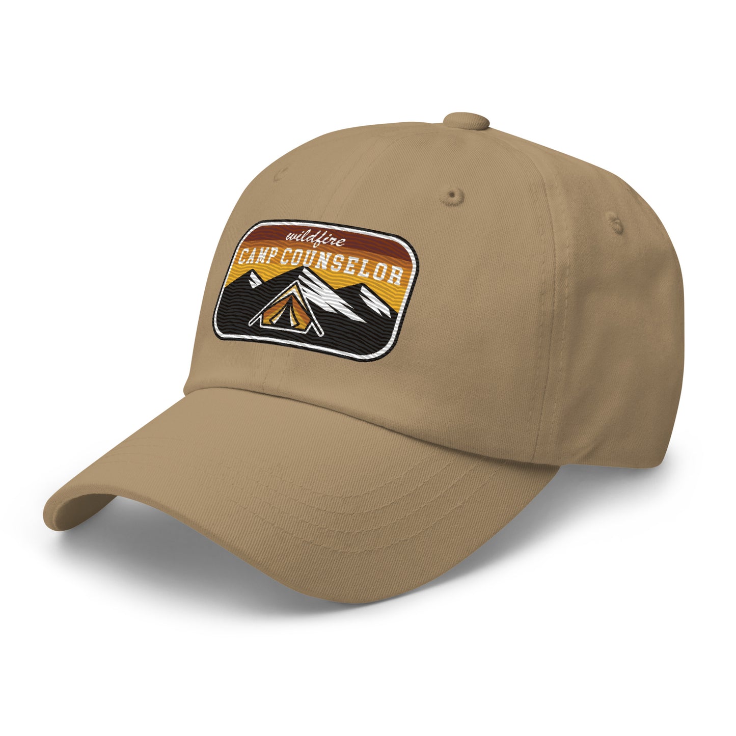 Wildfire Cigars embroidered khaki dad hat facing the front left