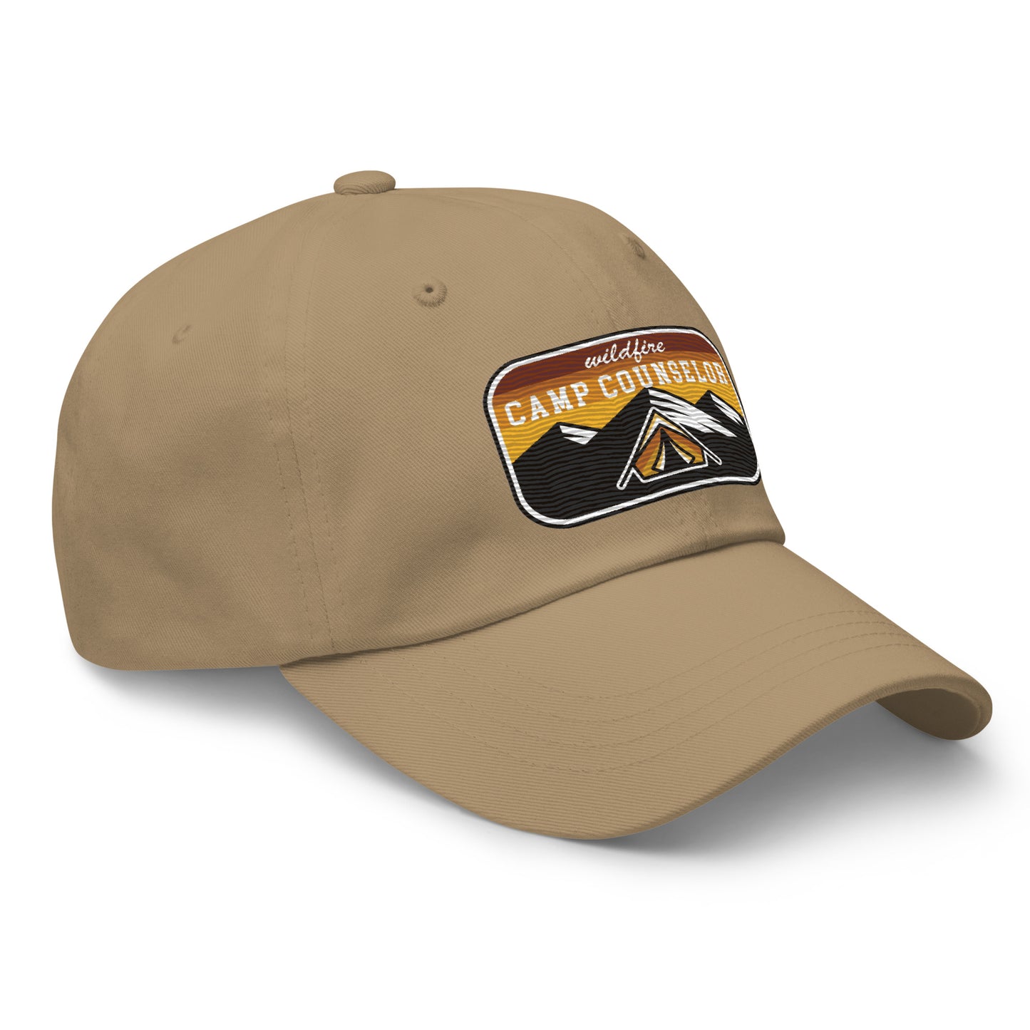 Wildfire Cigars embroidered khaki dad hat facing the front right