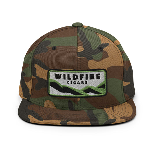 Wildfire Cigars Camouflage Snapback Hat facing the front