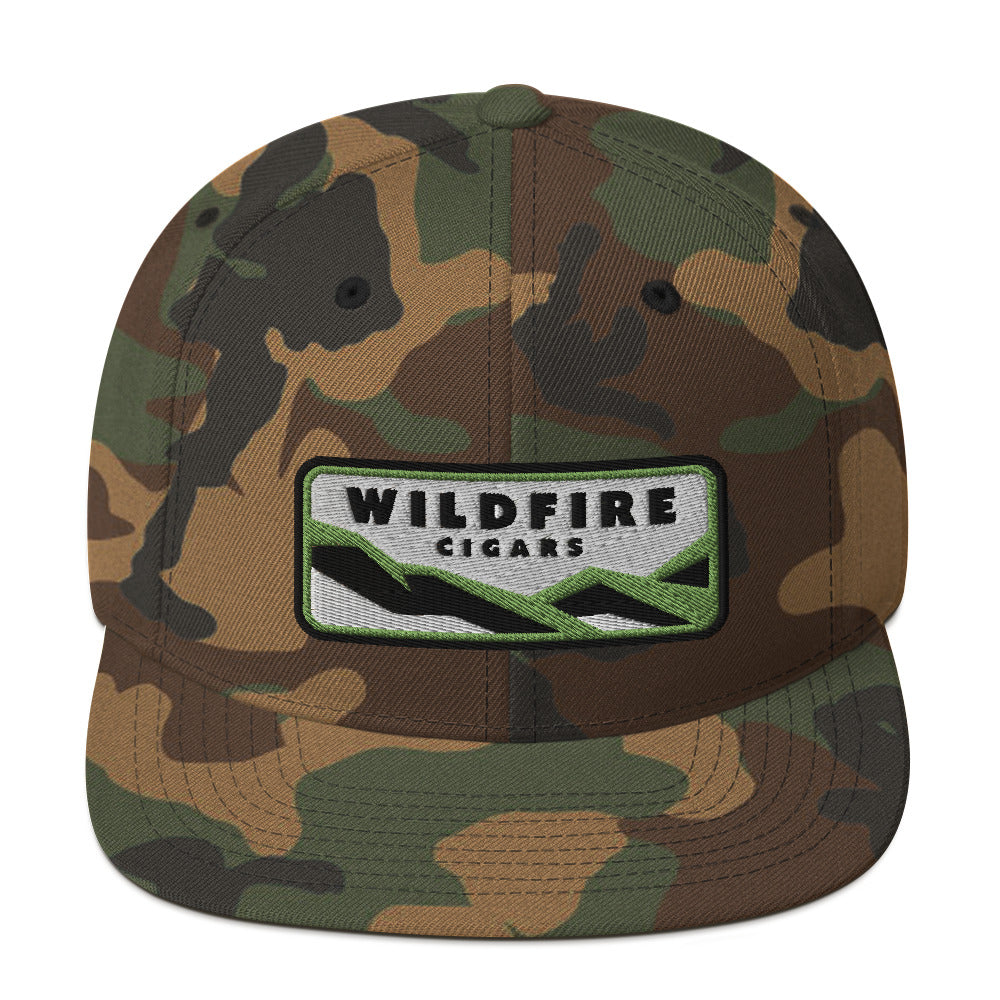 Wildfire Cigars Camouflage Snapback hat facing the front