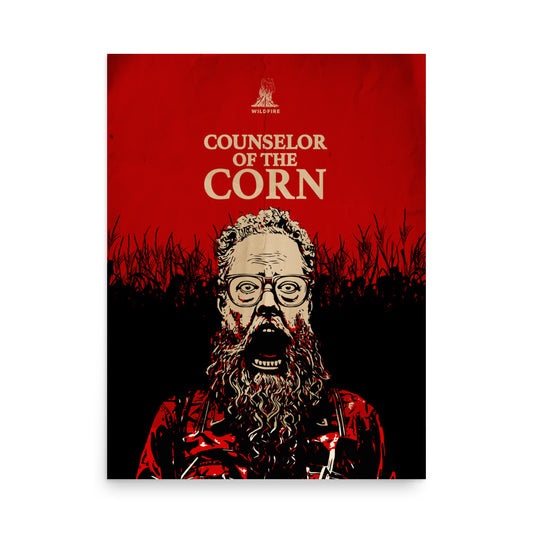 Wildfire Cigars Counselor of the Corn, cigar poster print in red