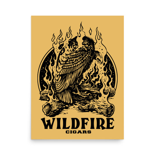Wildfire Cigars black vulture on mustard, cigar poster print