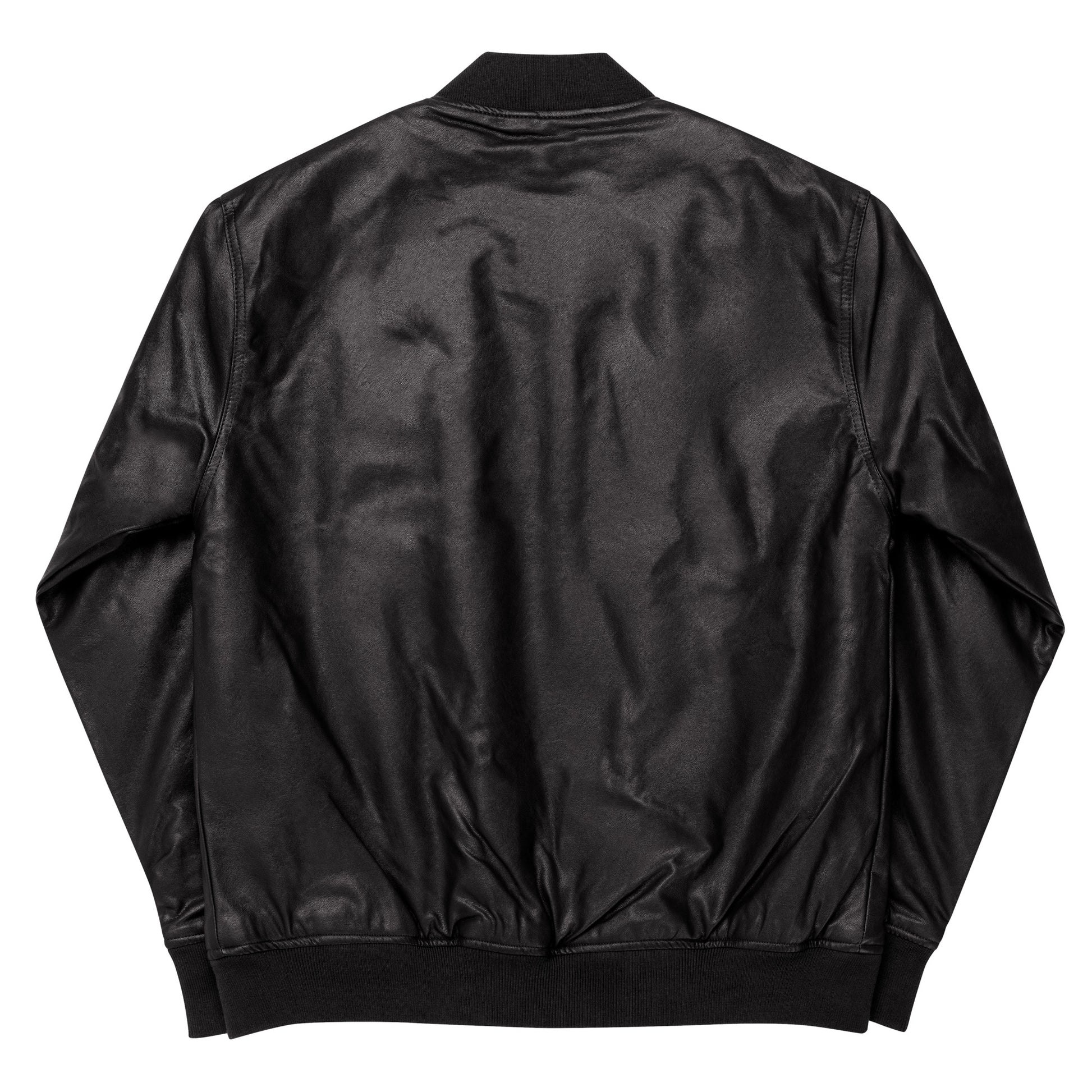 Wildfire Cigars embroidered faux leather bomber jacket in black facing the back