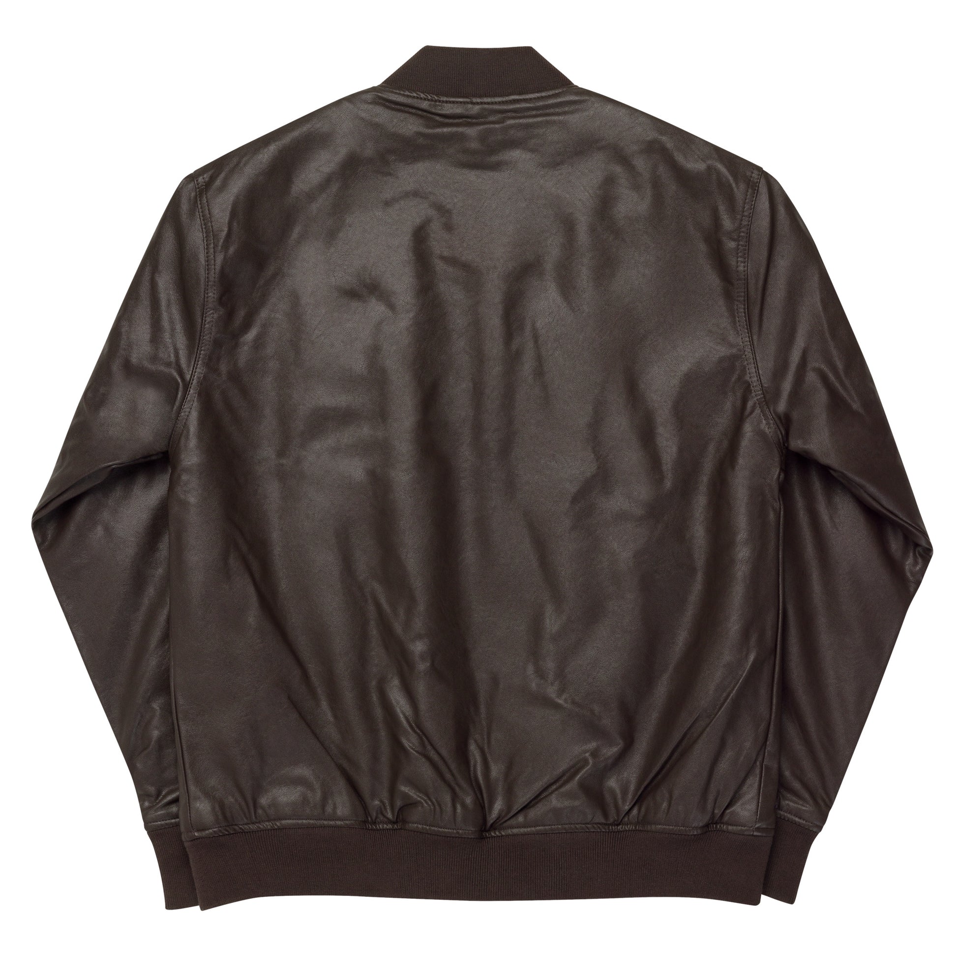 Wildfire Cigars embroidered faux leather bomber jacket in brown facing the back