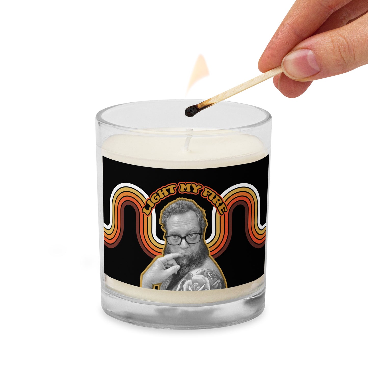 Wildfire Cigars for the nightstand "light my fire" soy wax candle being lit from the front