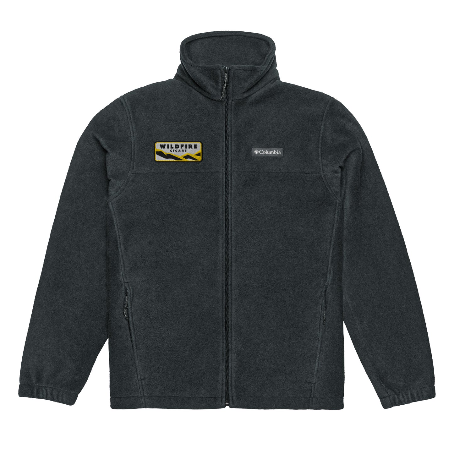 Wildfire Cigars embroidered Columbia fleece jacket in black facing the front