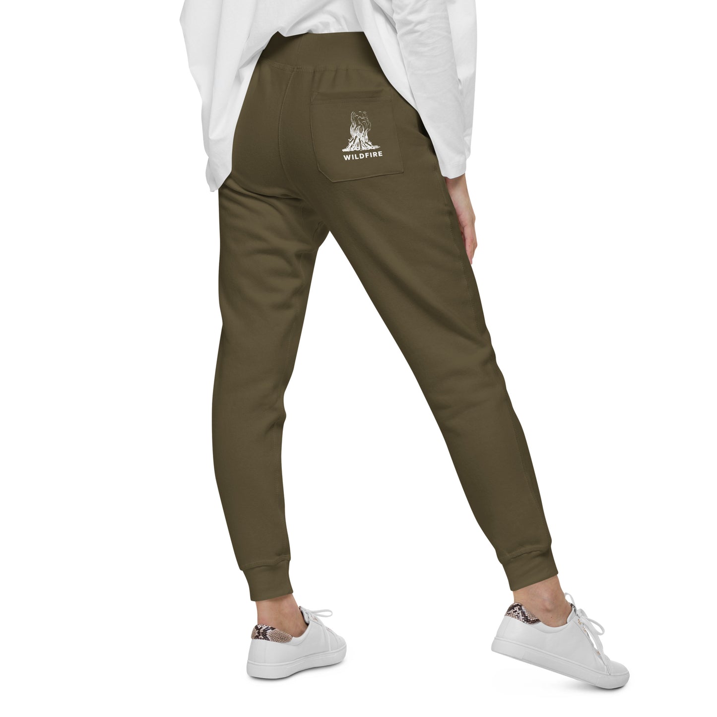 Wildfire Cigars military green fleece logo pocket sweatpants back view