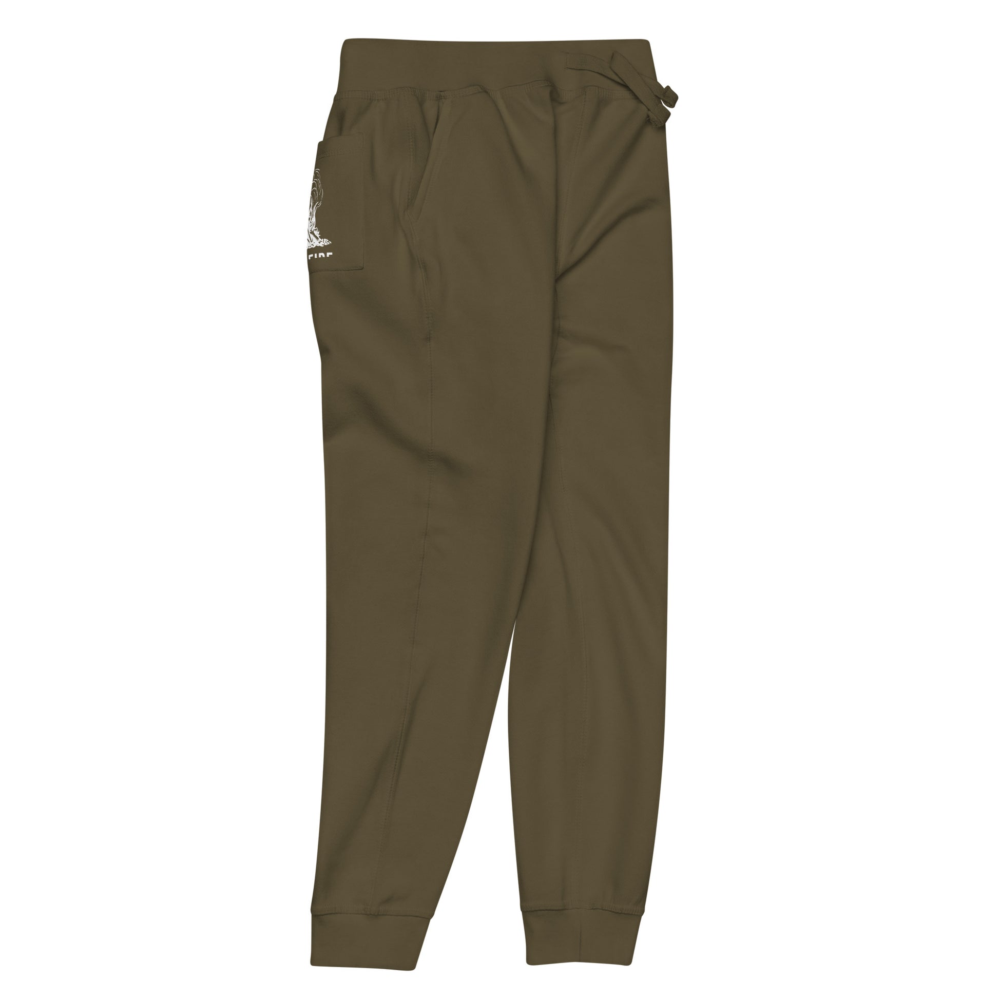 Wildfire Cigars military green fleece logo pocket sweatpants front right view