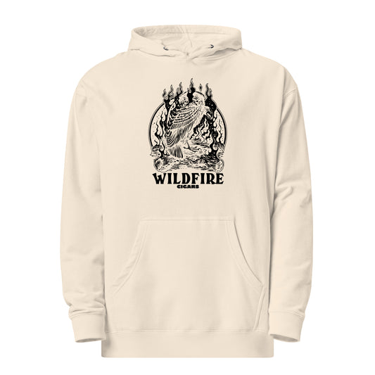 Wildfire Cigars Vulture on Campfire mid-weight hoodie in boned facing the front