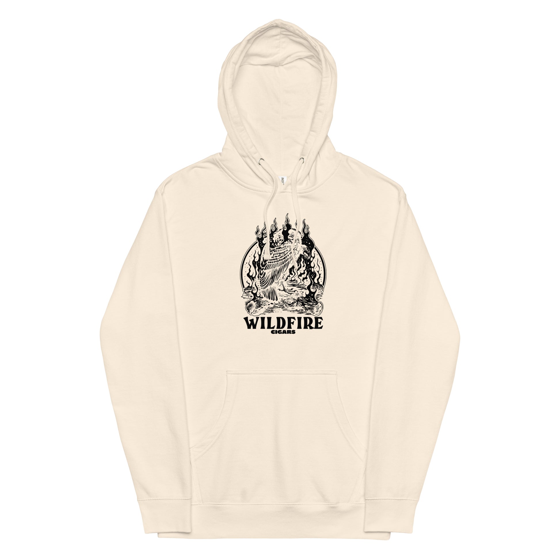 Wildfire Cigars Vulture on Campfire mid-weight hoodie in boned facing the front