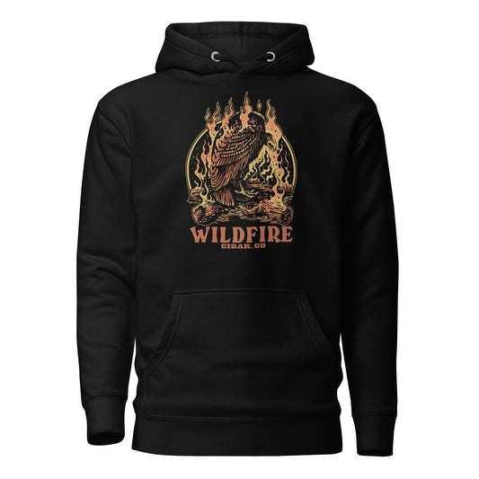Wildfire Cigars Vulture hoodie on black premium cigar hoodie