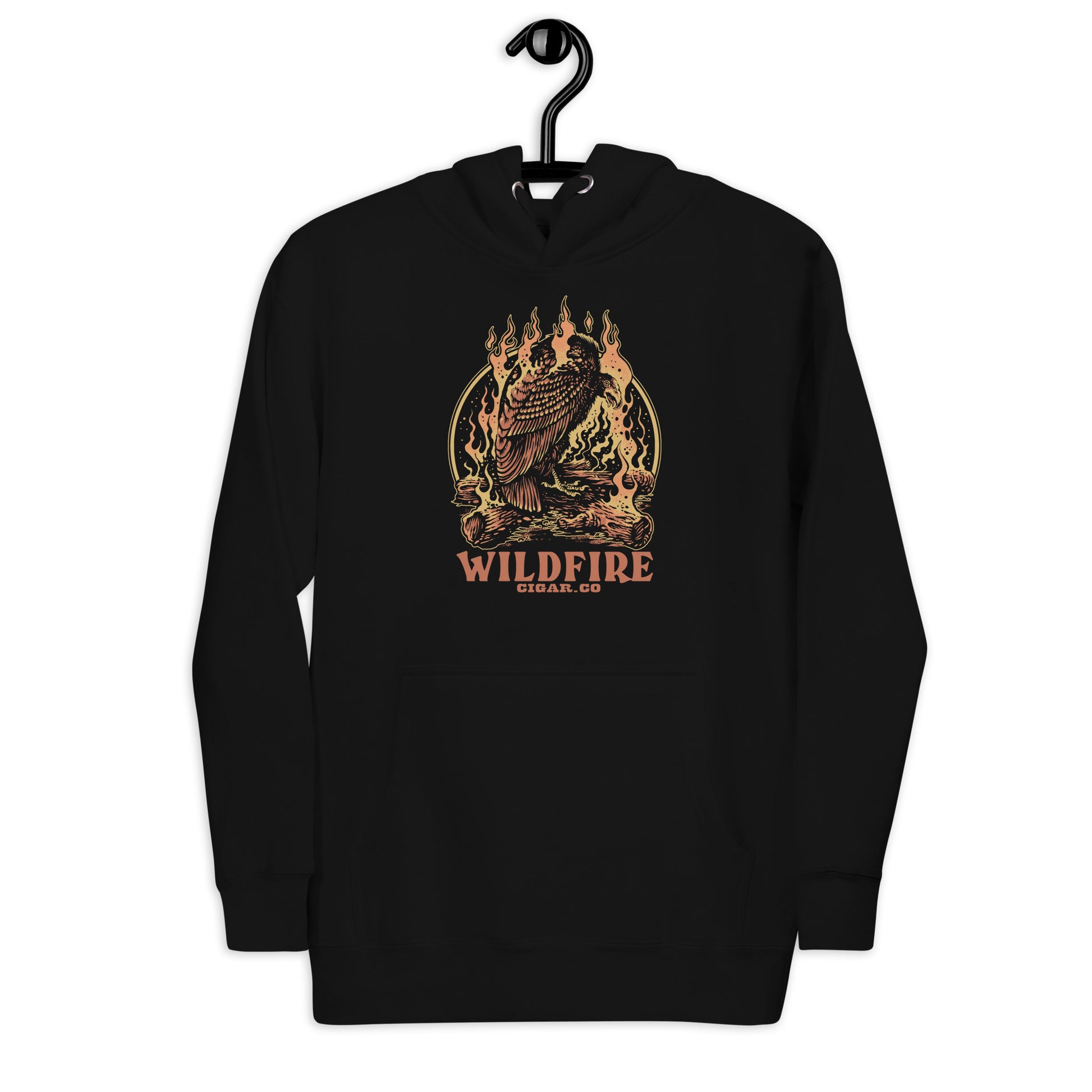 Wildfire Cigars Vulture hoodie on black premium cigar hoodie