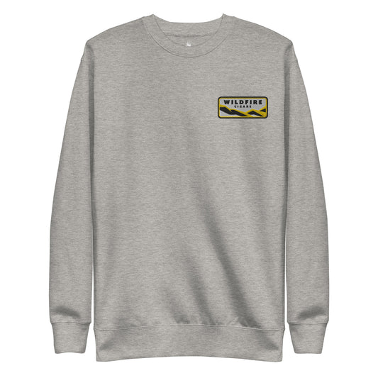 Wildfire Cigars embroidered left chest on carbon grey premium sweatshirt facing the front