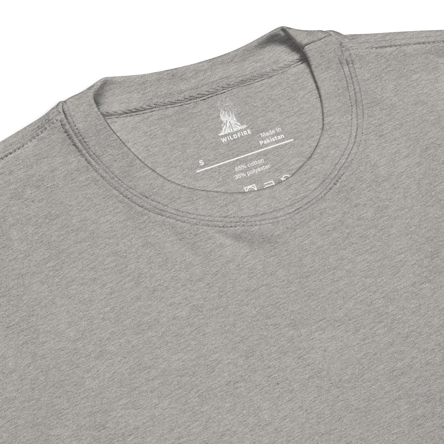 Wildfire Cigars embroidered left chest on carbon grey premium sweatshirt inside label details