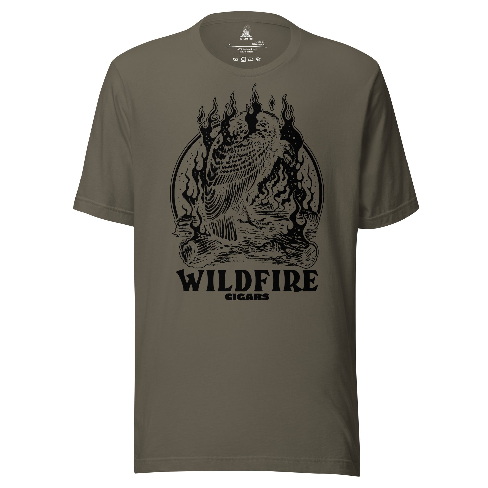 Wildfire Cigars black Vulture on military green cigar tshirt
