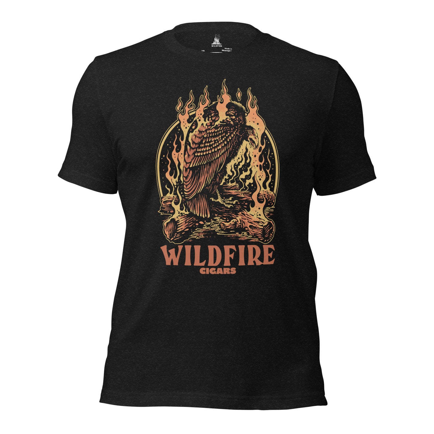 Wildfire Cigars Vulture on black cigar tshirt front view