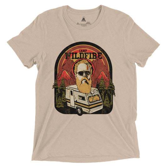 Wildfire Cigars Camp Wildfire Tour, cigar t-shirt on tan tri-blend