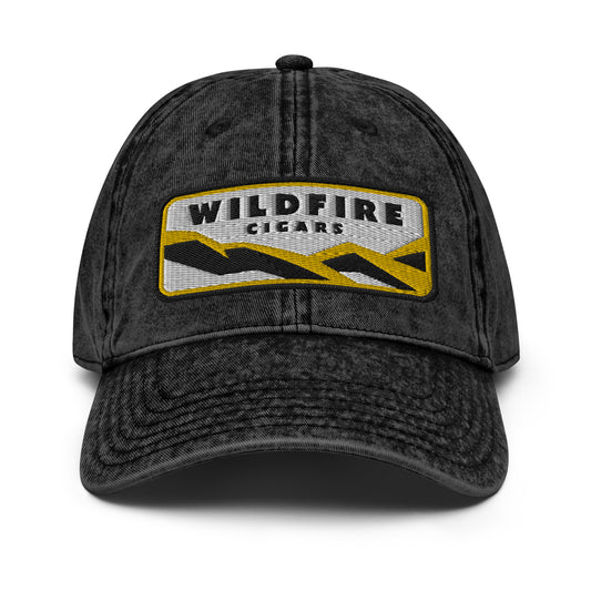 Wildfire Cigars embroidered vintage dad hat in black facing the front