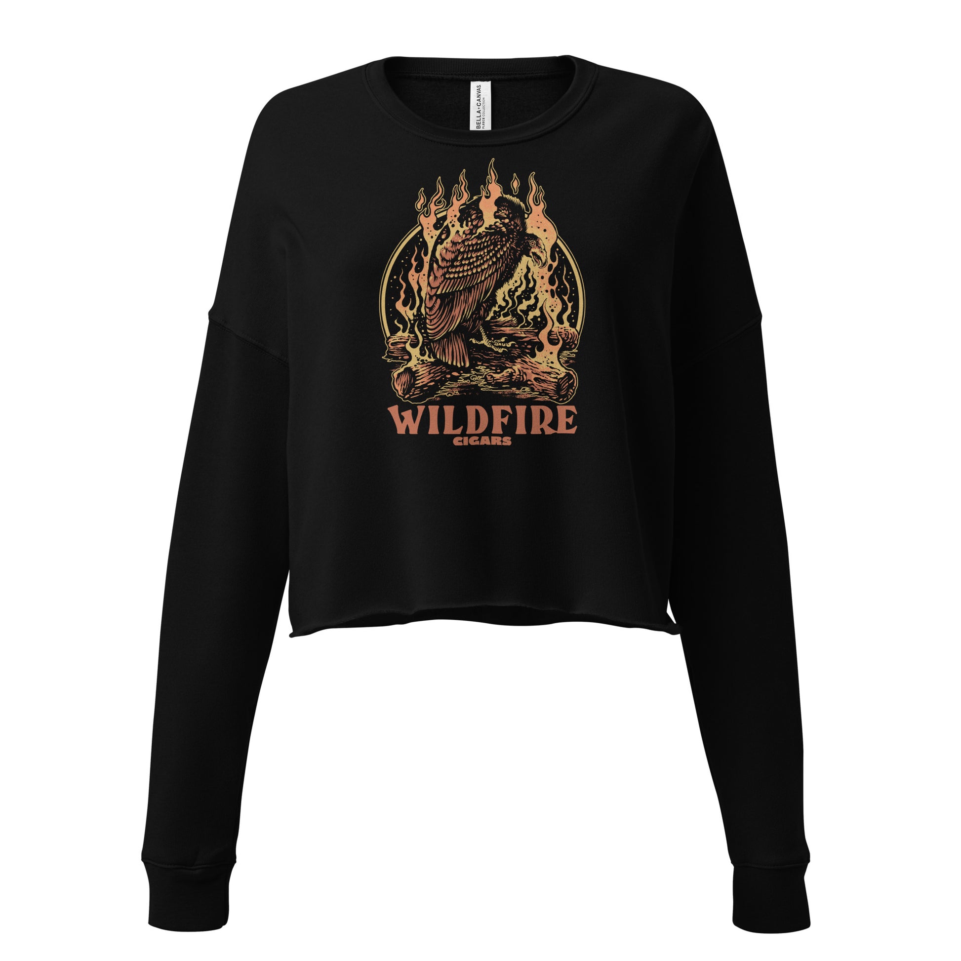 Wildfire Cigars Vulture cropped black sweatshirt facing the front